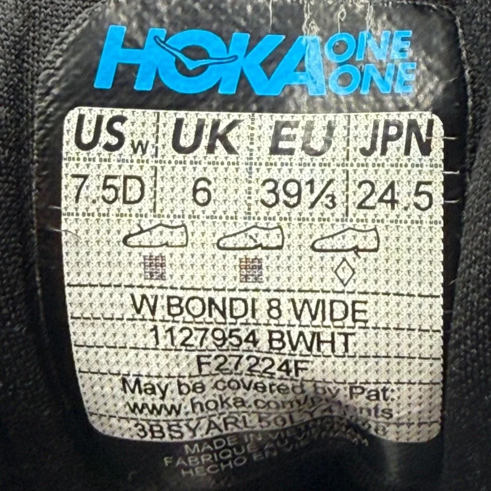 Hoka‎ One One Bondi 8 Black White Running Shoes Women's Size 7.5 D Wide Sneakers